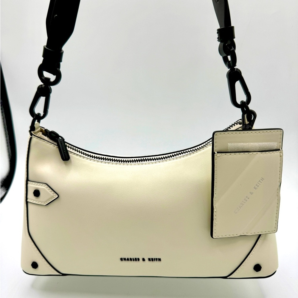 Charles & Keith Cream Crossbody Chain Handle Bag W/Changeable Straps Imported